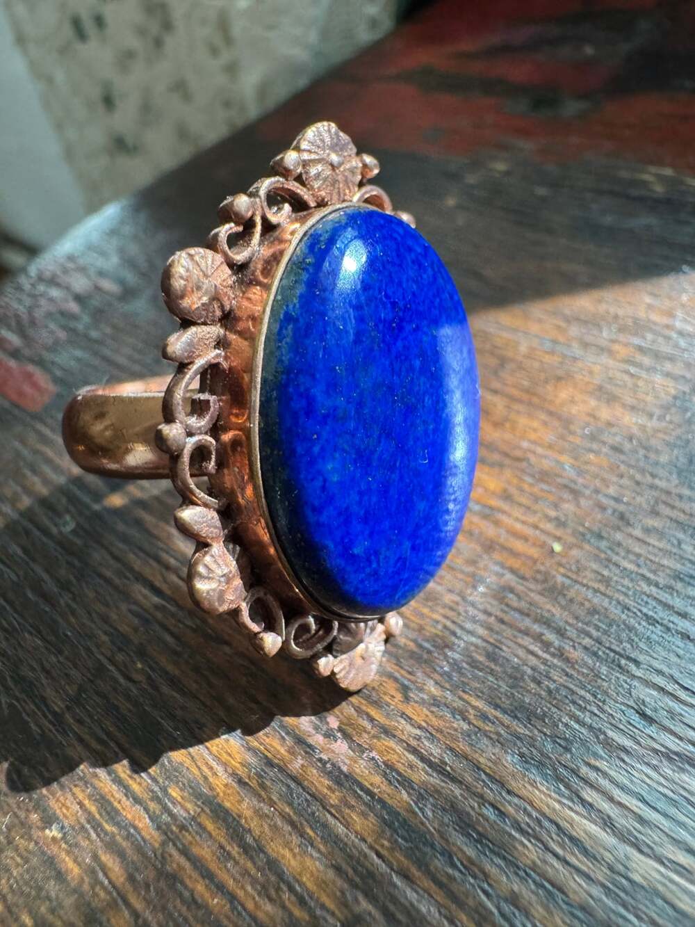 Afghan Lapis Lazuli Cabochon Heavy Handmade Copper Ring US size 11